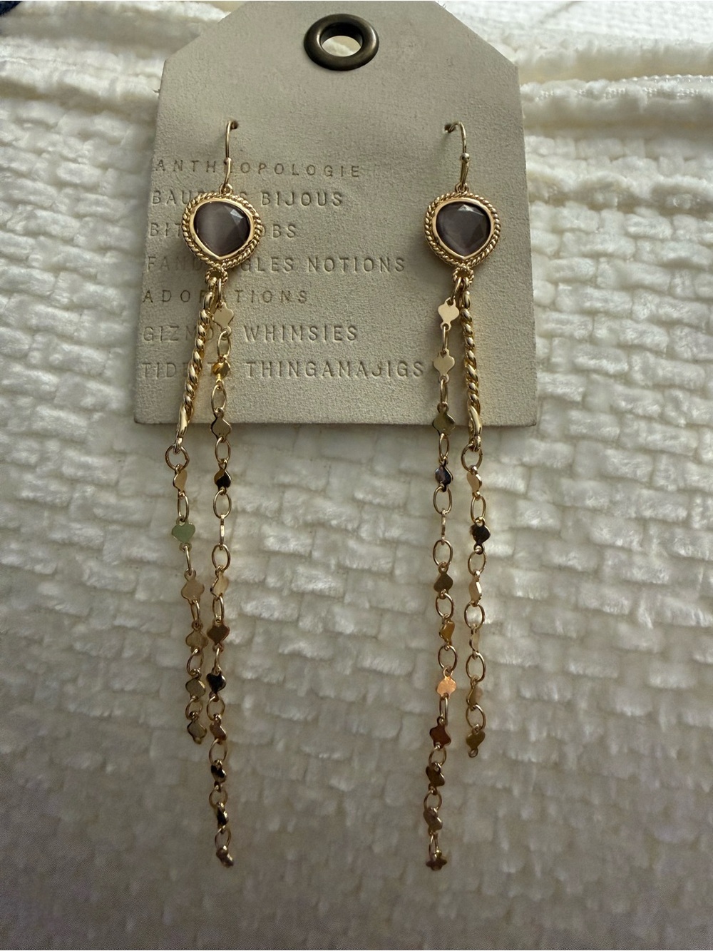 Anthropologie Gold and Gray Dangle Chain Earrings